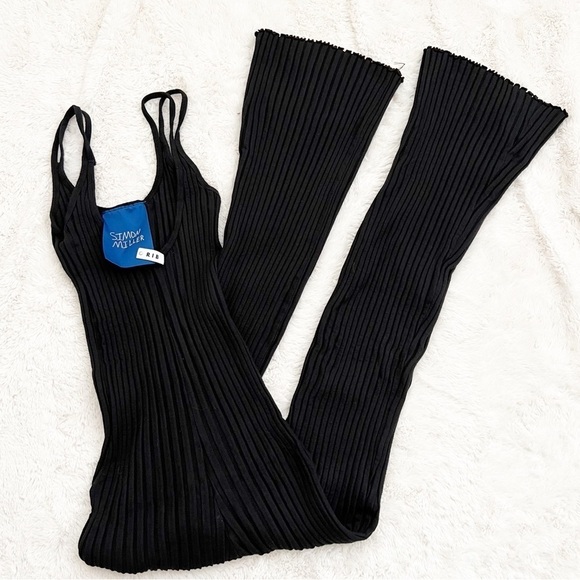 Simon Miller Malo Rib Knit Spaghetti Strap Jumpsuit Black - Picture 3 of 7